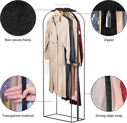 Univivi Garment Bags Garment Covers for Hanging Clothes, 10" Gusseted Clear Suit Bags for Clothes Storage, Garment Bag for Closet Storage, 60", 4-Pack