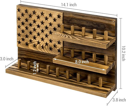 MyGift 2 Tier Wall Mounted Rustic Burnt Solid Wood Sports Championship Ring Holder with Basketball Cutout Backing, Jewelry Storage Display with 12 Pegs (3 Tier Wall Mounted)