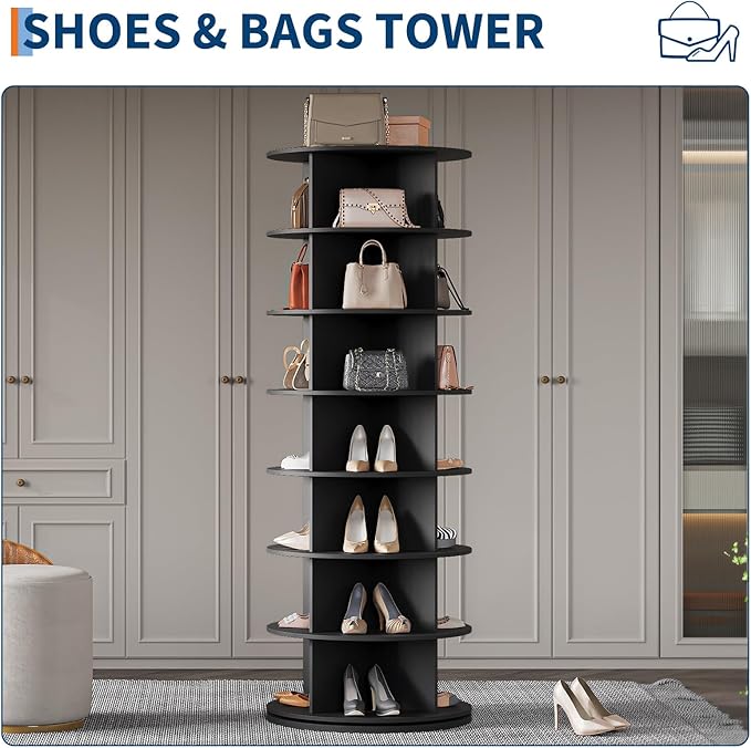 GarveeHome 7 Tier Rotating Shoe Rack Tower, 360° Revolving Free Standing Spinning Shoe Organizer, Vertical Spinning Shoes Display, Shoes Rack Storage Round Carousel, Rotate Shoes Closet Organization