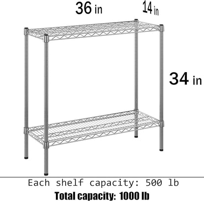 14" Deep x 36" Wide x 34" Height Wire Shelving Kit | 2-Tier | NSF Commercial Storage Rack Unit