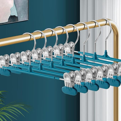 14Inch Clothes Pants Hangers with WideClips 10 Pack,Non-Slip Adjustable Skirt Hanger for Women,Space-Saving Heavy Duty Men Hangers for Pants,Trousers,Jeans,Shorts,Blue