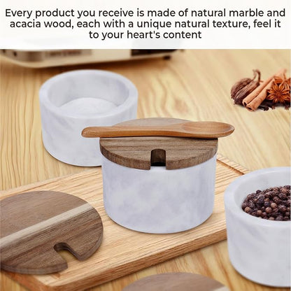 A salt cellar with a wooden lid and spoon,Elegant Kitchen Salt Container for Storage Pepper Spice Bath Salt Sea Salt