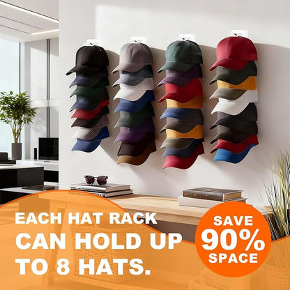 2 Pack Hat Organizer for Baseball Caps, Hat Rack for Wall, Strong Adhesive & Screw-in Cap Holder hat hangers for Closet Door & Bedroom