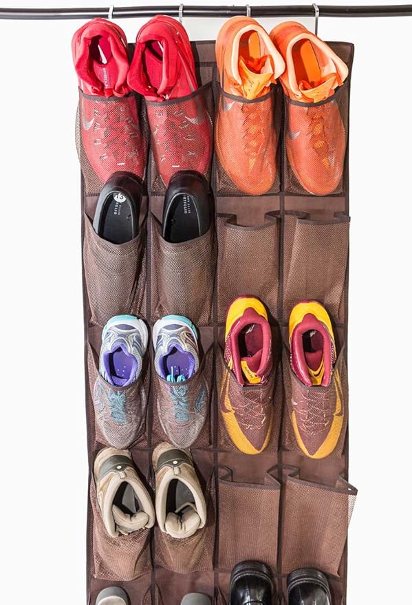 Roomganize Large Over the Door Shoe Organizer for Mens Sneakers (Bison brown)