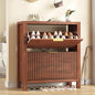 YOMILUVE Shoe Cabinet Storage for Entryway, Fluted Shoe Cabinet with 2 Flip Drawers, Hidden Shoe Rack Tall Freestanding Shoe Organizer with Legs for Hallway, Walnut