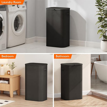Lifewit 105L Large Laundry Basket with Lid, Laundry Hamper with Plastic Handles and Removable Bag, Foldable Tall Dirty Clothes Hampers for Laundry for Laundry Room, Bedroom, Bathroom, Dorm, Black