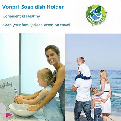 Travel Soap Dish, Soap Box Case with Bar Soap Saver Pad Portable Soap Rest for Bathroom Shower Home Outdoor Gym Fitness Vonpri (Clear)