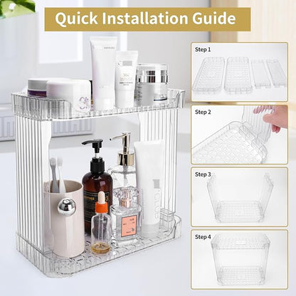 Ayswupt Acrylic 2 Tier Bathroom Counter Organizer,Makeup Organizer for Vanity,Clear Organizer Shelf for Kitchen Sink Countertop Storage,Perfume Tray for Dresser,Decor Tray for Skincare Cosmetics