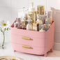 Vtopmart 3-Tier Skincare Makeup Organizer with Drawers for Vanity and Bathroom Countertop, Large Cosmetic Storage Box Case for Dresser, with Non-Slip Base, Pink