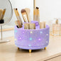 Diesisa Bling Makeup Organizer: 360°Rotating Bling Rhinestone Cosmetic Display Cases -Diamond Makeup Brush Holder - 5 Slot Cup for Cosmetics - Bling Lipstick Organizer - Gift for Women -Diamond Purple
