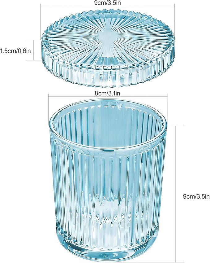 Glass Qtip Dispenser 2 Pack, Clear Bathroom Storage Organizer for Cotton Swabs, Balls, Pads & Floss Picks, Vanity Makeup Essential Accessories (Blue)