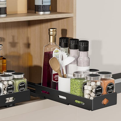BOIVSHI Pull Out Spice Rack Organizer for Cabinet, Heavy Duty Spice Organizer for Cabinet, Vertical Spice Rack for Kitchen, Cabinet, Pantry, Cupboard (4.2''Wx10.5''Dx2.8''H, Metal Black)