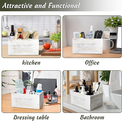DRASTAR Silverware Caddy, Wooden Utensil Holder, Picnic Cutlery Holder, Whitewashed Silverware Holder, Plastic Silverware Caddy for Party, Countertop, Camping