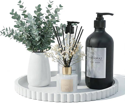 Silicone Bathroom Vanity Tray, Modern Round Decorative Tray for Countertop, Waterproof & Unbreakable Cosmetic Perfume Organizer, Extra-Thick & Sturdy, Easy to Clean Candle Tray (White, 10 inch)