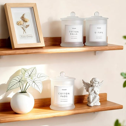 Ronasip 3 Pack Qtip Holder Dispenser, 16oz Bathroom Organizer and Storage Canisters, Glass Apothecary Jars with Lid - Home Decor, Room Decor Aesthetic (Frosted White)