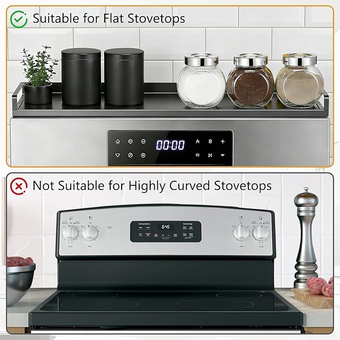 AWOKE Magnetic Over the Stove Shelf, 16" to 30" Extendable Steel Spice Rack for Back of Stove, Above Oven Storage Organizer, Stove Top Shelf for Kitchen Range, Heat Resistant Ledge for Spices & Oils