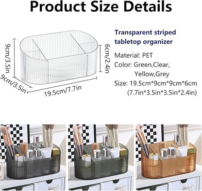 DASITON Large Capacity Makeup Brush Holder,5 Slot Makeup Brush Holder,Vintage striped Make Up Brush Holder,for Vanity Decor,Bathroom Countertops,Desk Storage Container,Cosmetic Display cases(Clear)