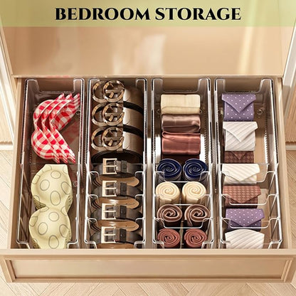 Foldable Storage Bins, Clear Expandable Boxes for Organizing, Adjustable from 9.65-16.93" Drawer Organizers Separators Dividers for Bedroom Kitchen Utensils Tools Closet