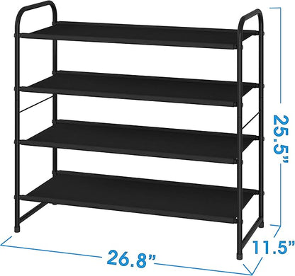Simple Trending 4-Tier Stackable Shoe Rack, Expandable & Adjustable Fabric Shoe Shelf Storage Organizer, Black