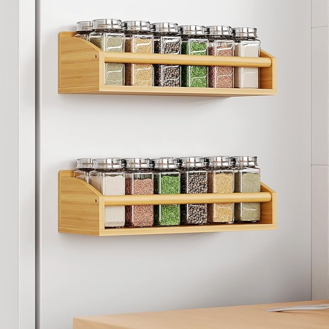 Mystozer 2 Pack Magnetic Spick Rack for Refrigerator, Fridge Organizer Shelf Kitchen Appliances Kitchen Essentials Kitchen Organization Kitchen Storage Kitchen Essentials(Bamboo Wood)