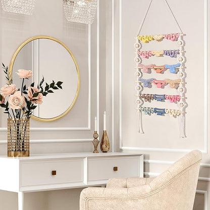 SNOWSTAR Macrame Hair Claw Clip Organizer,Hanging Hair Clip Holder and Storage for Women Girls,Claw Clip Hanger Home Decor for Wall,Door,Closet