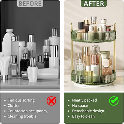 360° Rotating Makeup Organizer, Large Capacity Skincare Organizer, 2 Tier Cosmetic Skin Care Perfume Dresser Organizer, Fits Cosmetics, Perfume, Skin Care, Lipstick