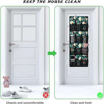 Green Shoe Organizer Over The Door Mesh Fabric Over The Door Closet Organizer 12 Pockets Shoe Holder Hanger for Living Room Daisy Wall Hanging Storage