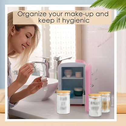 6 Pcs Apothecary Jars Glass Jars with Lids for Bathroom Holder Glass Cotton Ball Holder for Home Bathroom Farmhouse Storage Containers Makeup Organizer Decoration