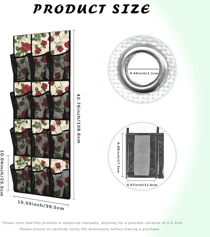 Rose Over the Door Shoe Organizer 12 Large Mesh Pockets Shoe Storage Organizer Sturdy Oxford Hanging Shoe Organizer for Closet
