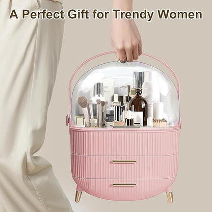 Makeup Organizer for Vanity, Large Capacity Skincare Cosmetic Organizer Countertop with 2 Drawers, Cosmetic Display Cases Makeup Storage Box for Bedroom, Bathroom, Ideal Gifts for Women(Pink)