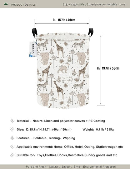 Round Waterproof Laundry Basket,Foldable Storage Basket,Laundry Hampers with Handle,Gift Basket,Suitable for Children's Room and Toy Storage (Animals)