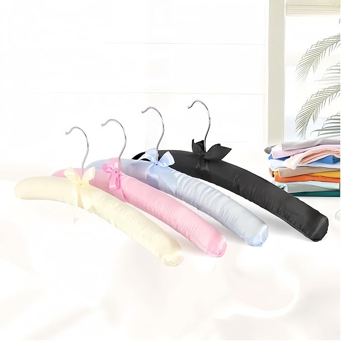 5 Pack Satin Padded Hangers for Women Clothing, Anti Slip Sponge Fabric Clothing Hangers Coat Racks for Sweater, Coat, Suit, Dress (Black)