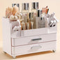 Anyoifax Makeup Organizer Countertop with Large Drawers, Vanity Organizer with Brush Holder, Skin Care Storage for Dresser, Perfume Organizer for Lotion, Lipsitck, Palette, All White