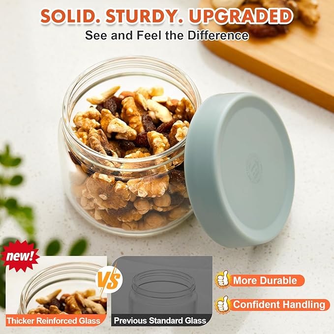 Premium 10oz Borosilicate Glass Jars with Airtight Lids (6 Pack) – Freezer to Oven Safe (-4°F to 446°F) – For Overnight Oats, Chia Pudding, Yogurt Parfaits, Dressings, Sauces & More