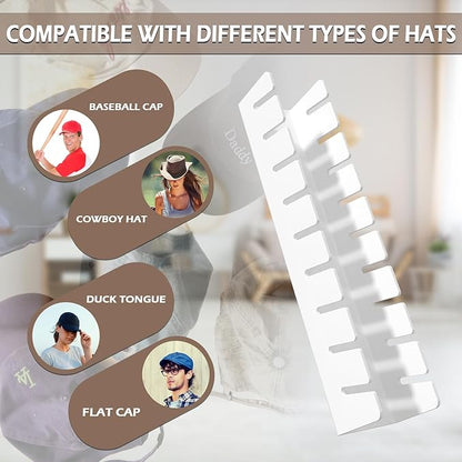 SILUT Hat Stand for Baseball Caps, Acrylic Hat Rack for 18 Baseball Caps, 2Pcs No Install Hat Organizer, Hat Racks for Baseball Caps Display And Organizer for Dresser Bedroom, Closet, White