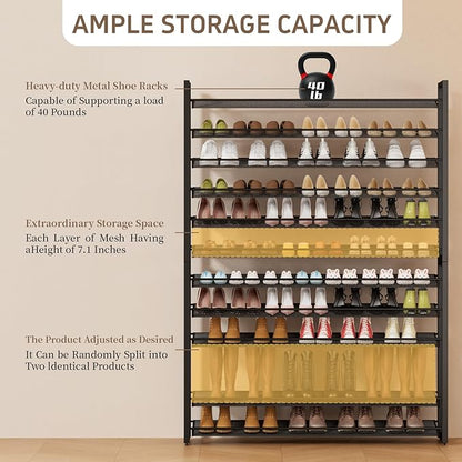 Metal Shoe Rack,Large 12 Tier Shoe Organizer, Heavy Duty Metal 6-Tier Stackable Shoe Storage Vertical Shoe Rack for Closet Front Door Entrance,Entryway,GarageUp to 76 Pairs,Black