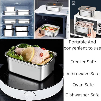 Fridge Storage Box 316 Stainless Steel Food Storage Containers | Food Grade, Leakproof Kitchen Organizer | Freshness Locking, Microwavable & Freezer Safe (1500ml Pack Of 04)