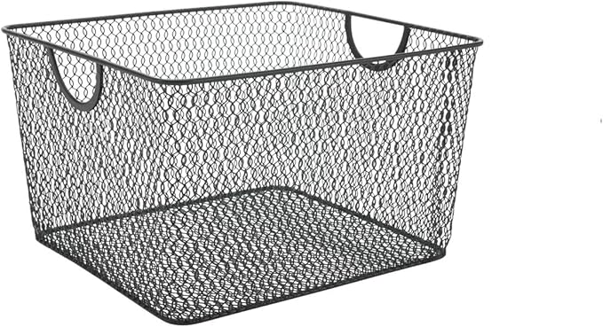 Ybm Home Household Wire Mesh Open Bin Shelf Storage Basket Organizer Black For Kitchen Pantry, Cabinet, Fruits, Vegetables, Pantry Items Toys 10” x 9” x 6”, 1-Pack, Black