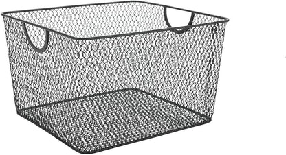 Ybm Home Household Wire Mesh Open Bin Shelf Storage Basket Organizer Black For Kitchen Pantry, Cabinet, Fruits, Vegetables, Pantry Items Toys 10” x 9” x 6”, 1-Pack, Black