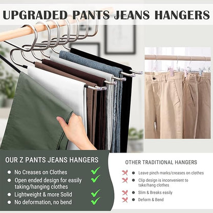 DOIOWN Open Ended Pants Hangers, Stainless Steel Pants Jean Hangers 8 mm Thick, Multifunctional Non-Slip Hangers for Heavy Pants, Jeans, Trousers, Scarf, Space-Saving Clothes Hangers for Women and Men