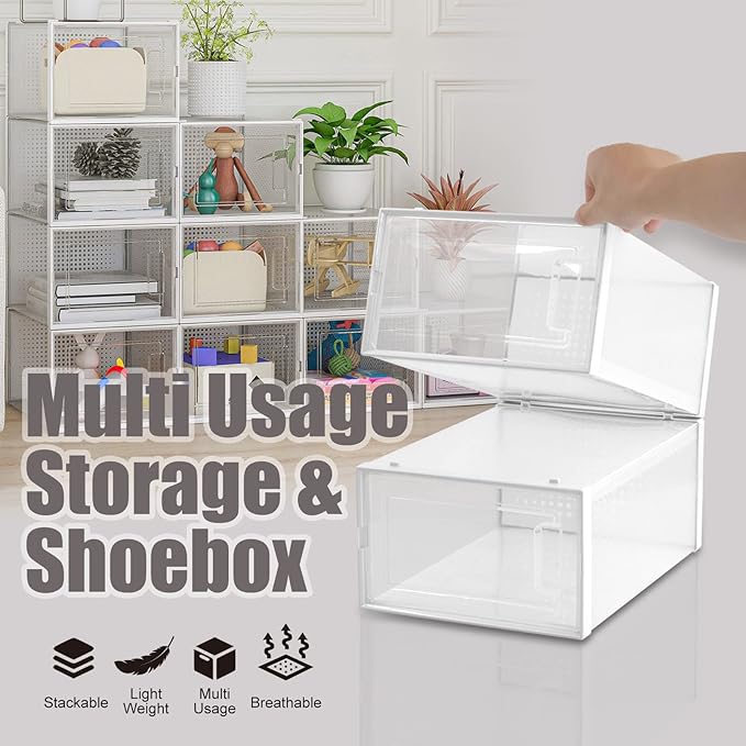 AJP Distributors 6 Collapsible Stackable Shoe Organizer Racks for Closets and Entryway Shoes Storage Cabinet Storage Bins Men Women Kids Guest Sneakers Clear Plastic Boxes Lids Small Medium Or Large