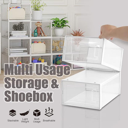 AJP Distributors 6 Collapsible Stackable Shoe Organizer Racks for Closets and Entryway Shoes Storage Cabinet Storage Bins Men Women Kids Guest Sneakers Clear Plastic Boxes Lids Small Medium Or Large