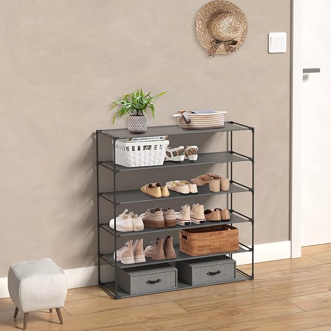 Jerry & Maggie 6 Tier Fabric Shoe Rack, 39 in W x 11 in D x 36 in H, Can Store 24-30 Pairs of Shoes