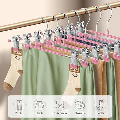 14Inch 50PACK Pants Hangers with Clips Adjustable Skirt Hangers for Women Metal Non-Slip Trousers Hanger Heavy Duty Space Saving Clothes Hanger for Shorts,Jeans,Pink