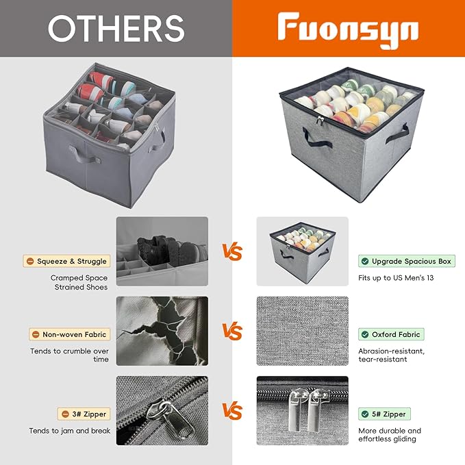 2 Pack Shoe Organizer, Shoe Storage Box with Clear Cover, Adjustable Dividers Fits 16-32 Pairs Shoe Boxes, Organizador de Zapatos, Grey
