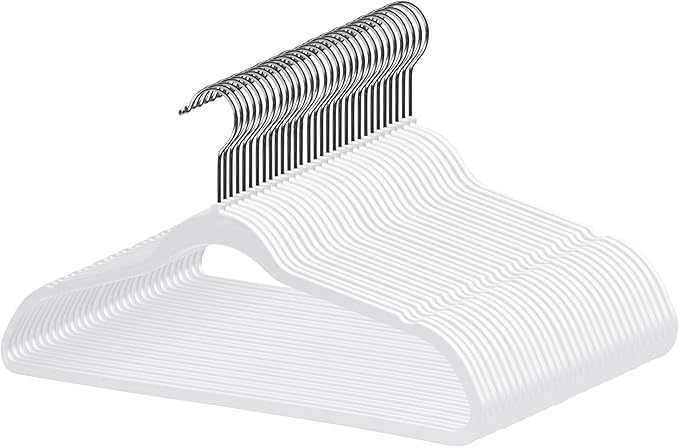 Quality Hangers 50 Pack Slim Plastic Hangers for Clothes - 16.5" Won't Crease Your Clothes, Heavy Duty Non-Velvet White Hangers 360° Swivel Chrome Hook Non Slip Notches Dresses Coats Shirts Jackets