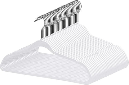 Quality Hangers 50 Pack Slim Plastic Hangers for Clothes - 16.5" Won't Crease Your Clothes, Heavy Duty Non-Velvet White Hangers 360° Swivel Chrome Hook Non Slip Notches Dresses Coats Shirts Jackets