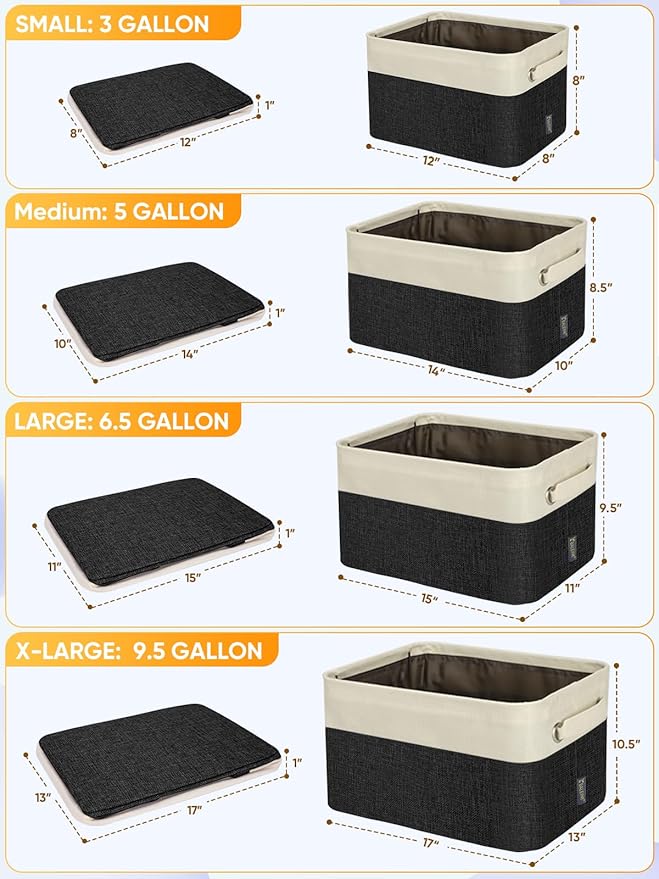 BALEINE 2 Pack Fabric Closet Storage Bins for Shelves, Linen Closet Organizers and Storage, Decorative Baskets for Organizing, Shelf, Clothes, Home, Office (Black, 15"x11"x9.5")