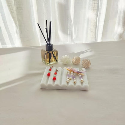 White Marble Soap Dish, Stone Self Draining Soap Holder, Sponge Holder for Bathroom, Sink, Kitchen, Jewelry Ring Dish (Carrara White)