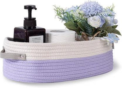 Cotton Rope Woven Basket Toilet Paper Baskets for Organizing Decorative Basket for Boho Decor Small Storage Basket Gift Baskets 13"x5.9"x4" Purple
